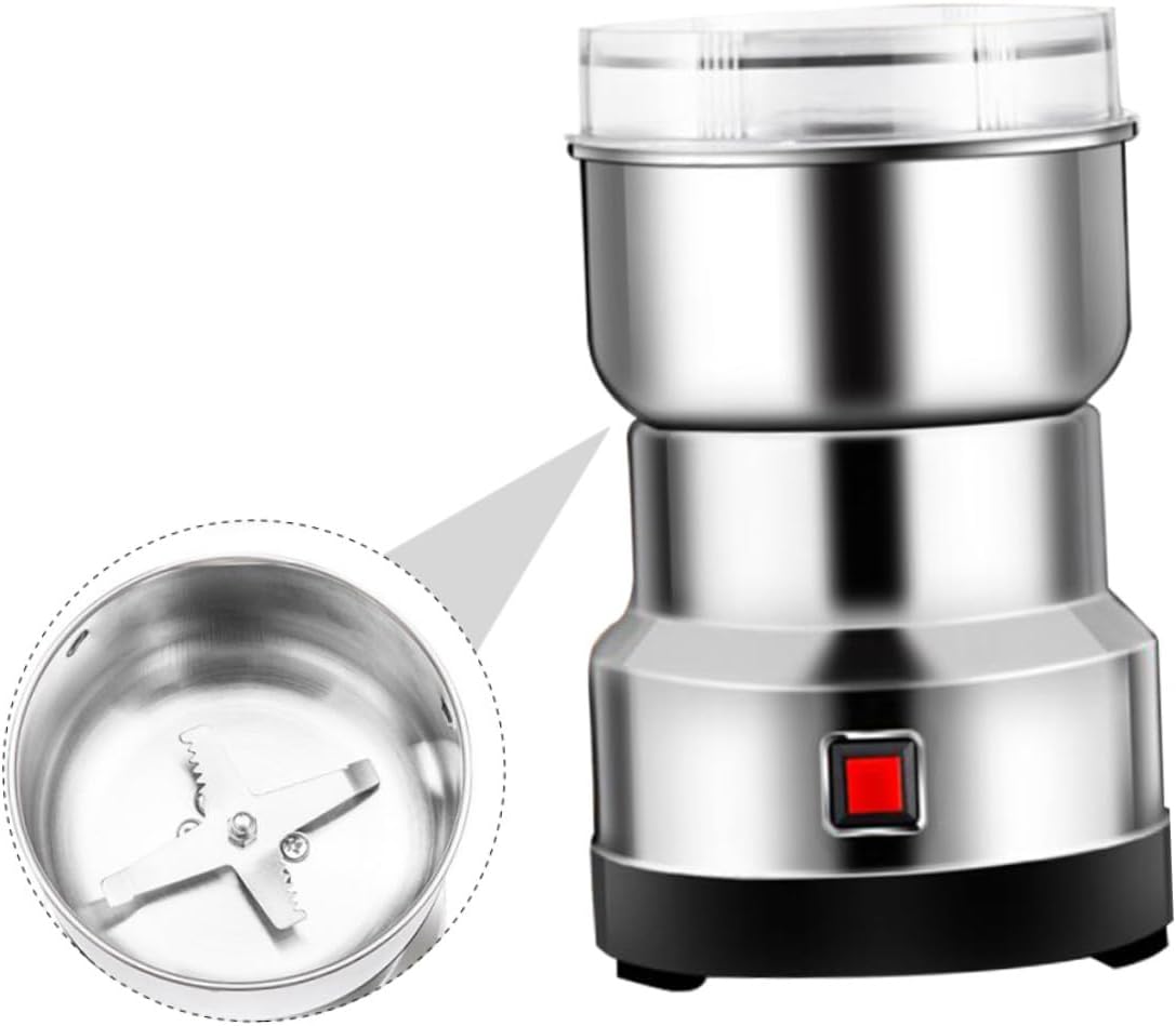 BESTYASH Stainless Steel Household Grinding Machine for Spices and Grains Ultra-Fine Powder Mill Compact Design for Home Use Silver
