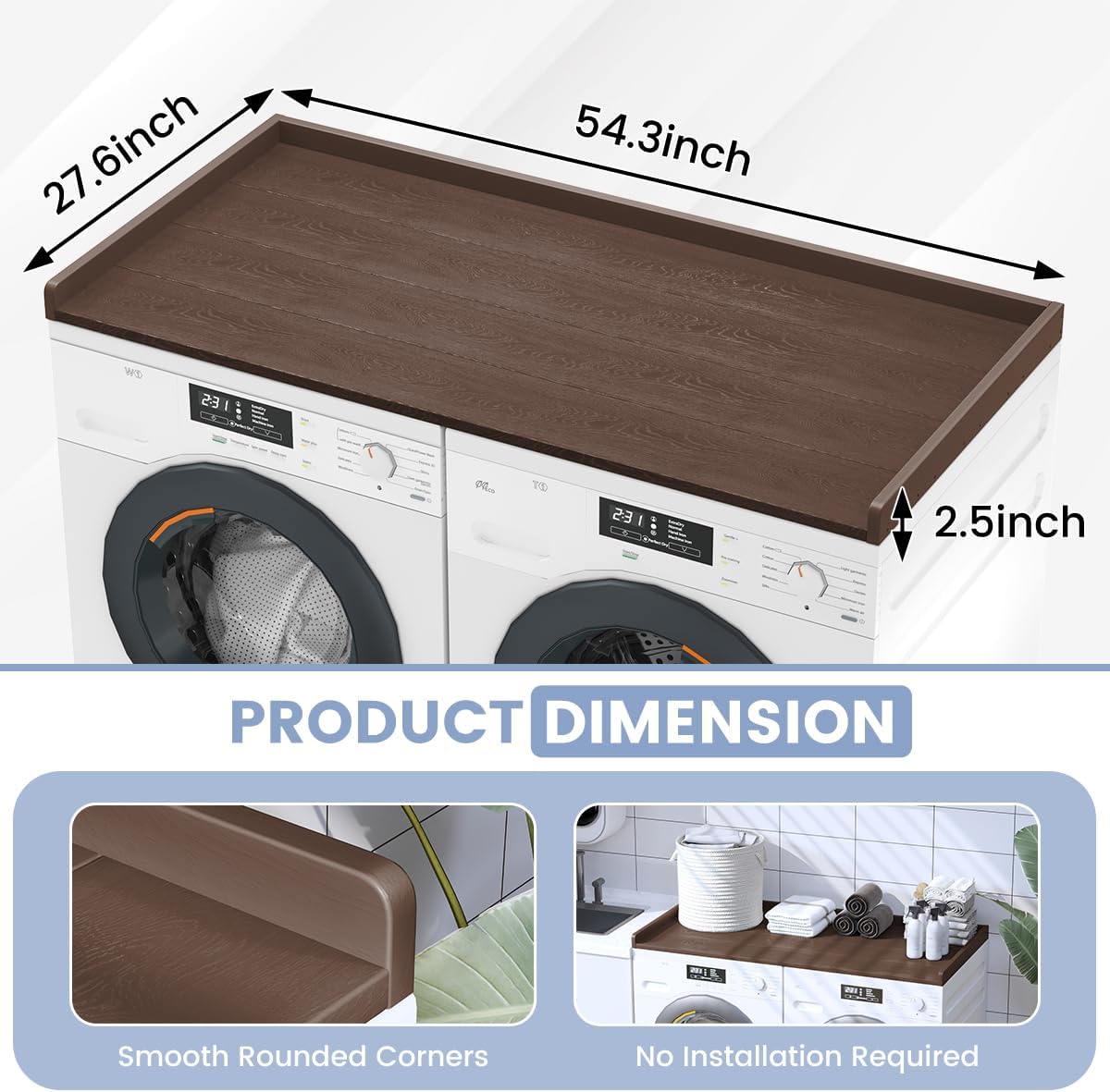 Sundale HDPE Washer Dryer Countertop, No-Installation Laundry Topper for Washer and Dryer, Waterproof Odorless Countertop for Laundry Room Storage, 27.5