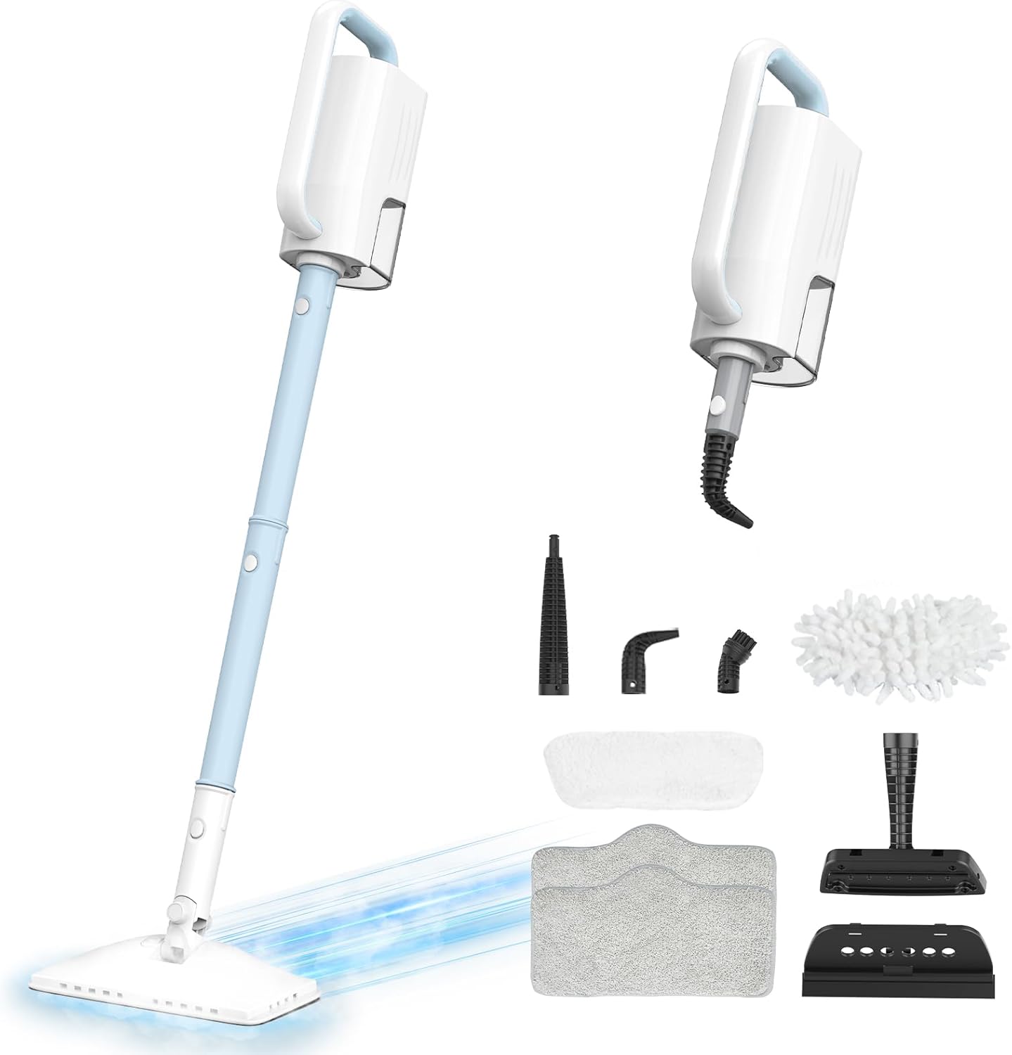 Steam Mop Cleaner, 7 in 1 Rotated Steam Cleaner for Home, Adjustable 2 Modes Steam Mop with 23FT Power Cable and 400ML Removable Tank, Hard Floor, Laminate Floor, Tiles Cleaning (Sky Blue)
