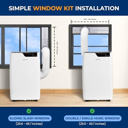 SereneLife 14000 BTU Portable Air Conditioner 4-in-1 with Heating - Compact Standing Air Conditioner for Room Up to 400 Sq. Ft. Floor AC Unit with Remote Control - Universal Casters, Window Mount Kit