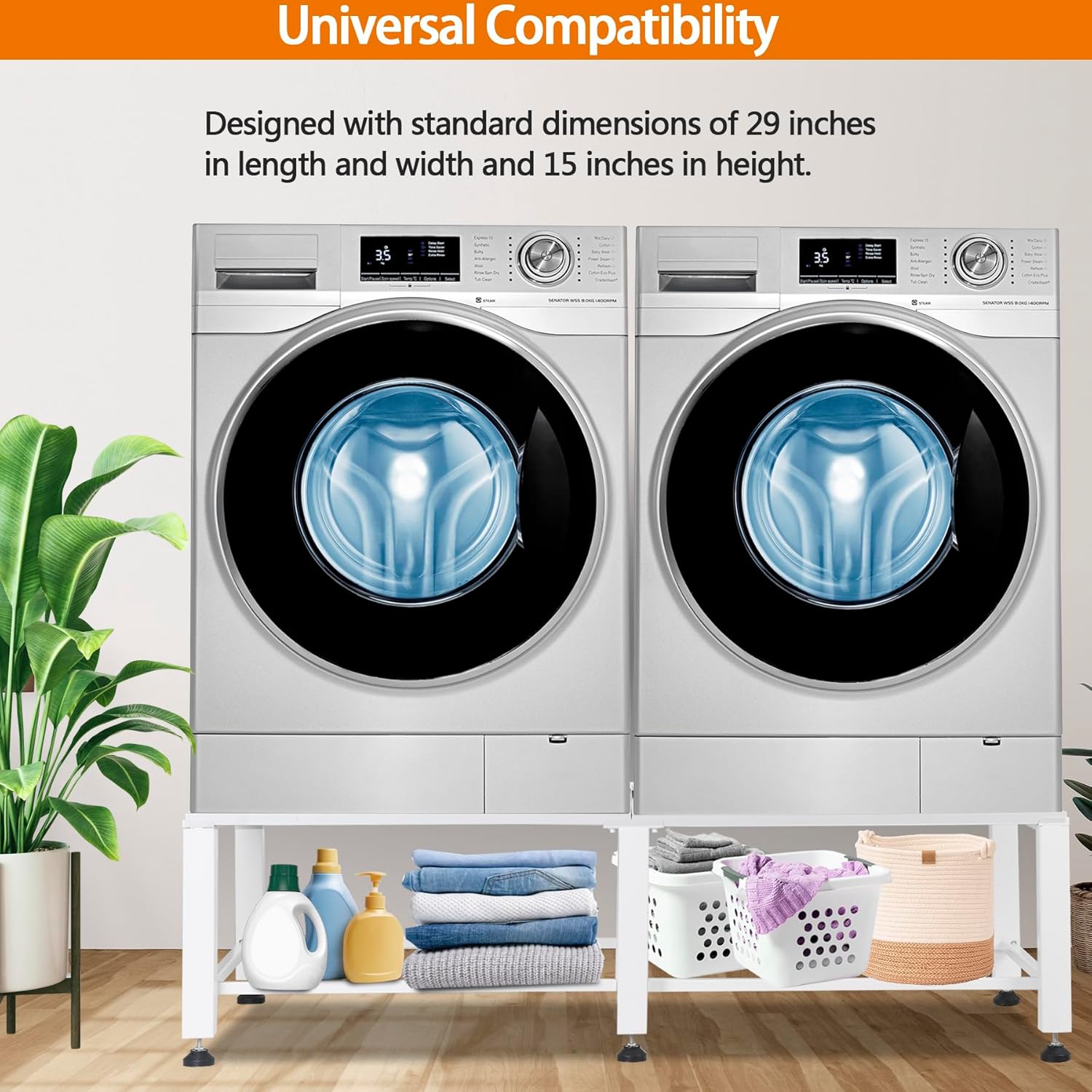 Heavy Duty Washer Dryer Pedestal Stand - 1400lb Capacity, Steel Frame Washing Machine Base, Universal Fit - 58x29x15 Inch (2 Pack)