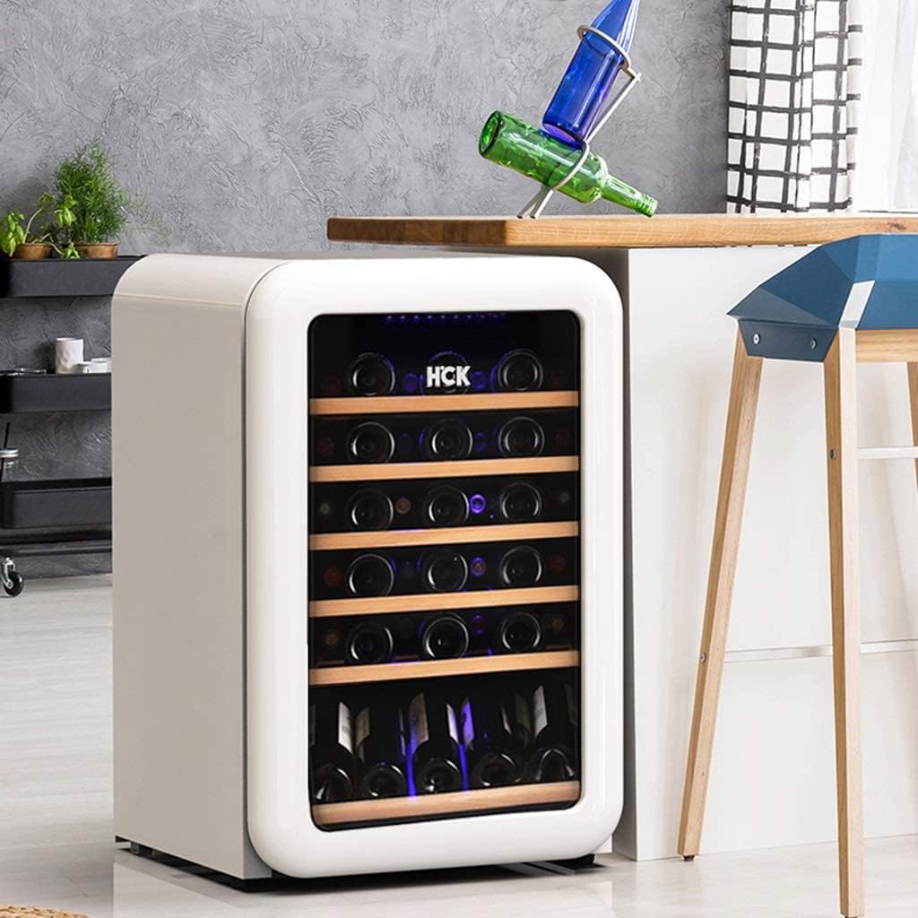 Retro Wine Cooler with 49 Bottles, Household Thermostatic Compressor Ice Bar, Independent Wine Cellar, Transparent Glass Door, Refrigerator Beverage C, 55 * 55.5 * 84cm