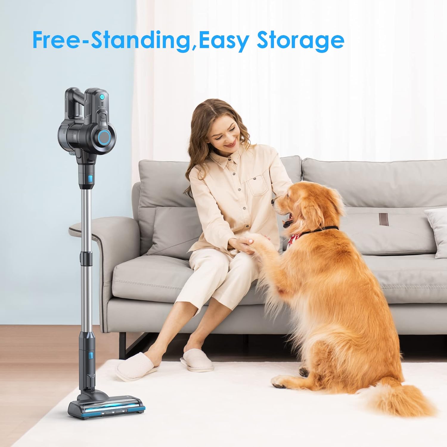 Oraimo Cordless Vacuum Cleaner, 6-in-1 Stick Vacuum with 2200mAh*6 Rechargeable Battery, Vacuum Cleaner for Home with Self-Standing, Handheld Vacuum for Home Kitchen Hard Floor Carpet Pet Hair