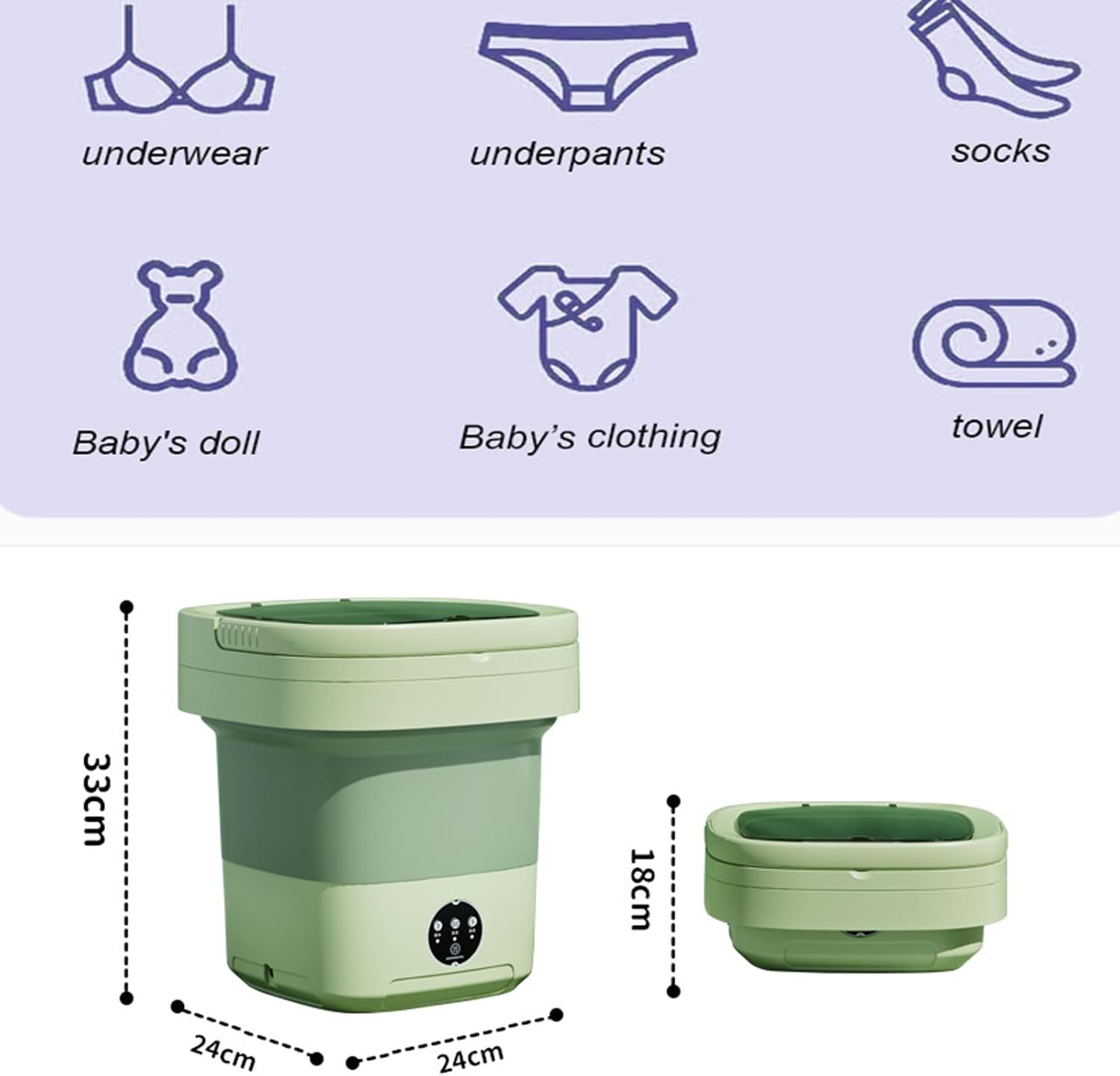 Portable Washing Machine, Mini Foldable Washer and Spin Dryer Small Washing Machine with 3 Modes for Travel, RV, Camping, Apartments or Home Laundry Used,Green