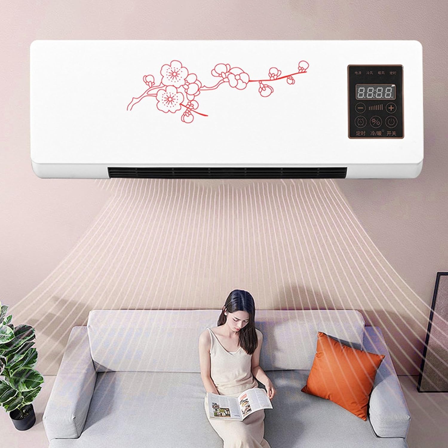 Wall Air Conditioner Fan 2-in-1 Hot And Cold Air Conditioner Heating, 110V 1800W Wall Mount Air Heater Fan for Living Room Bedroom Office, Natural Wind/Heating Mini AC System(Red)