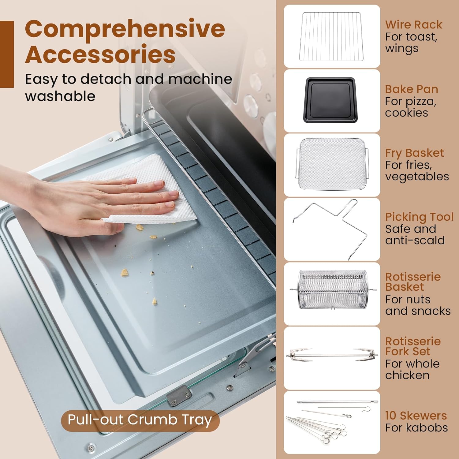 COSTWAY 14-in-1 Air Fryer Toaster Oven Combo, 1700W Dual Cook & 26 QT Large Capacity Stainless Steel Countertop Convection Oven with Bake, Rotisserie, Dehydrate & Defrost, LED Display, 7 Accessories