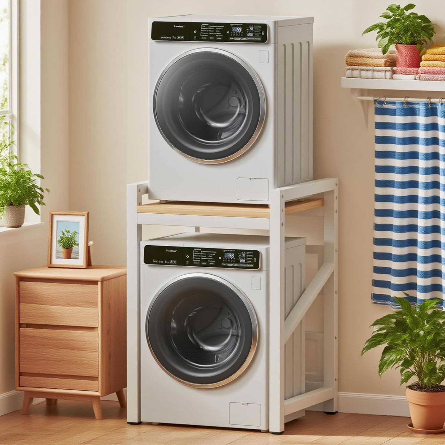 Over The Washer and Dryer Storage Shelf, Widen & 3 Height Adjustable Stacking Rack, Space Saver Washer Dryer Stacking Kit, Thicker Metal Washer Shelf for within 29.5