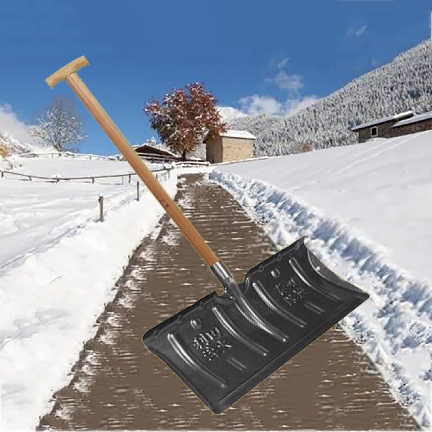 Snow Shovel, Shovel Head, Square Shovels with Wooden T Handle or Straight Handle, Sturdy and Durable Snow Shovels, Ergonomic, Strong Load-bearing Capacity, for Car Home Garage Garden ( Color : T-handl