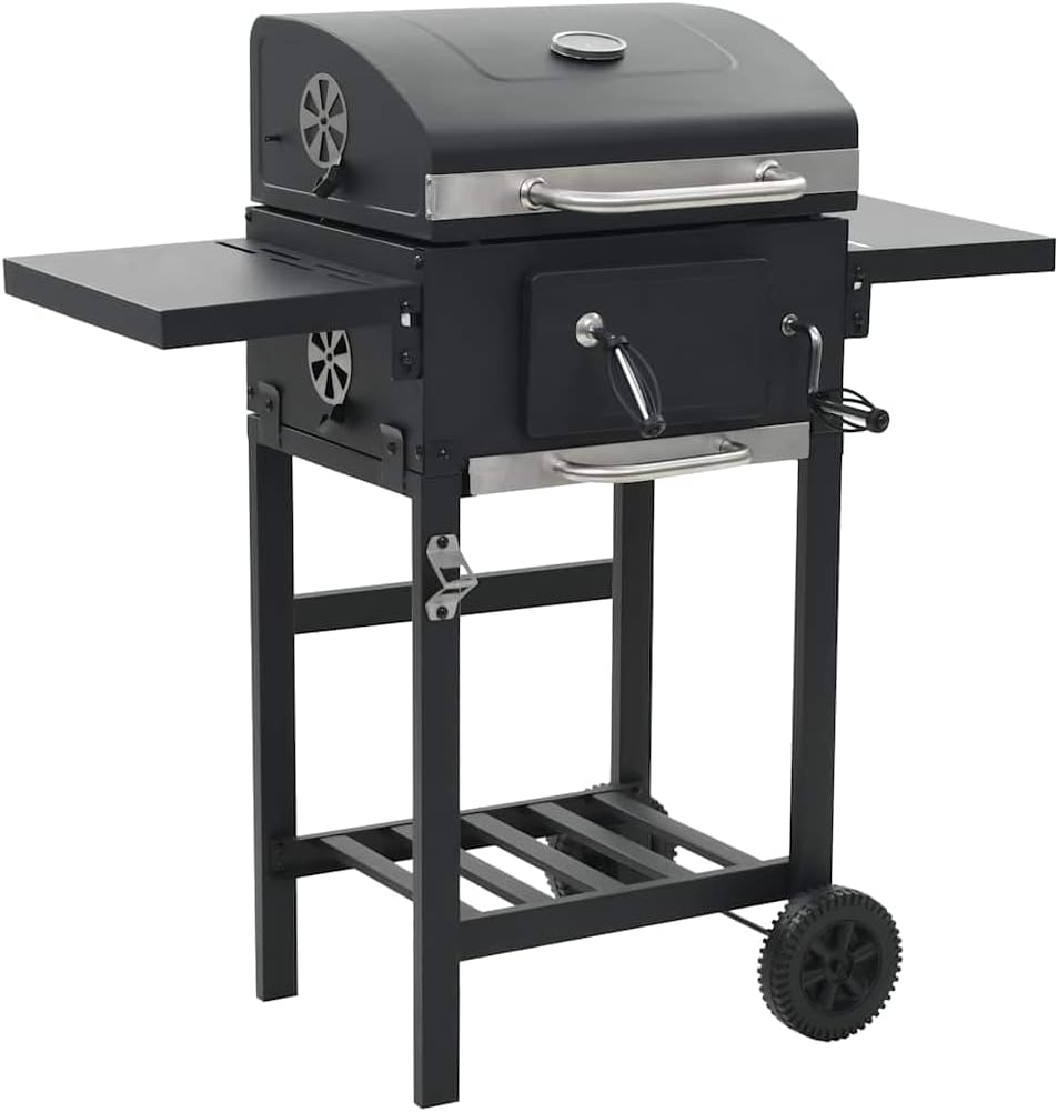 Home Garden,Charcoal-Fueled BBQ Grill with Bottom Shelf Black