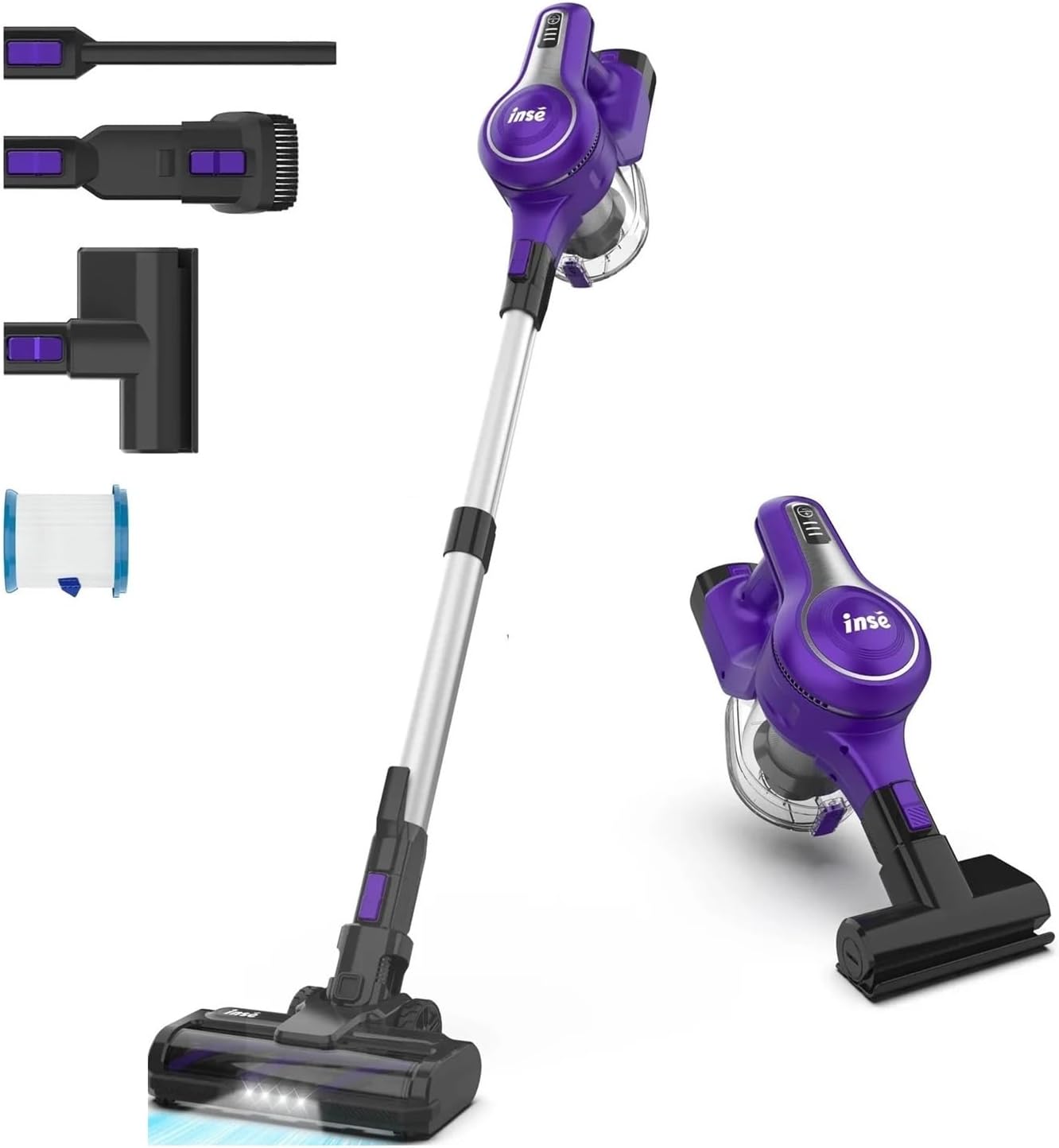 Compatible With INSE S62 Cordless Vacuum Cleaner, 30KPA Powerful Suction, 7-in-1 Stick Vacuum, 45mins Runtime, Handheld Vacuum For Hard Floor Carpet Pet Hair Home Car Cleaning(S62 Purple)