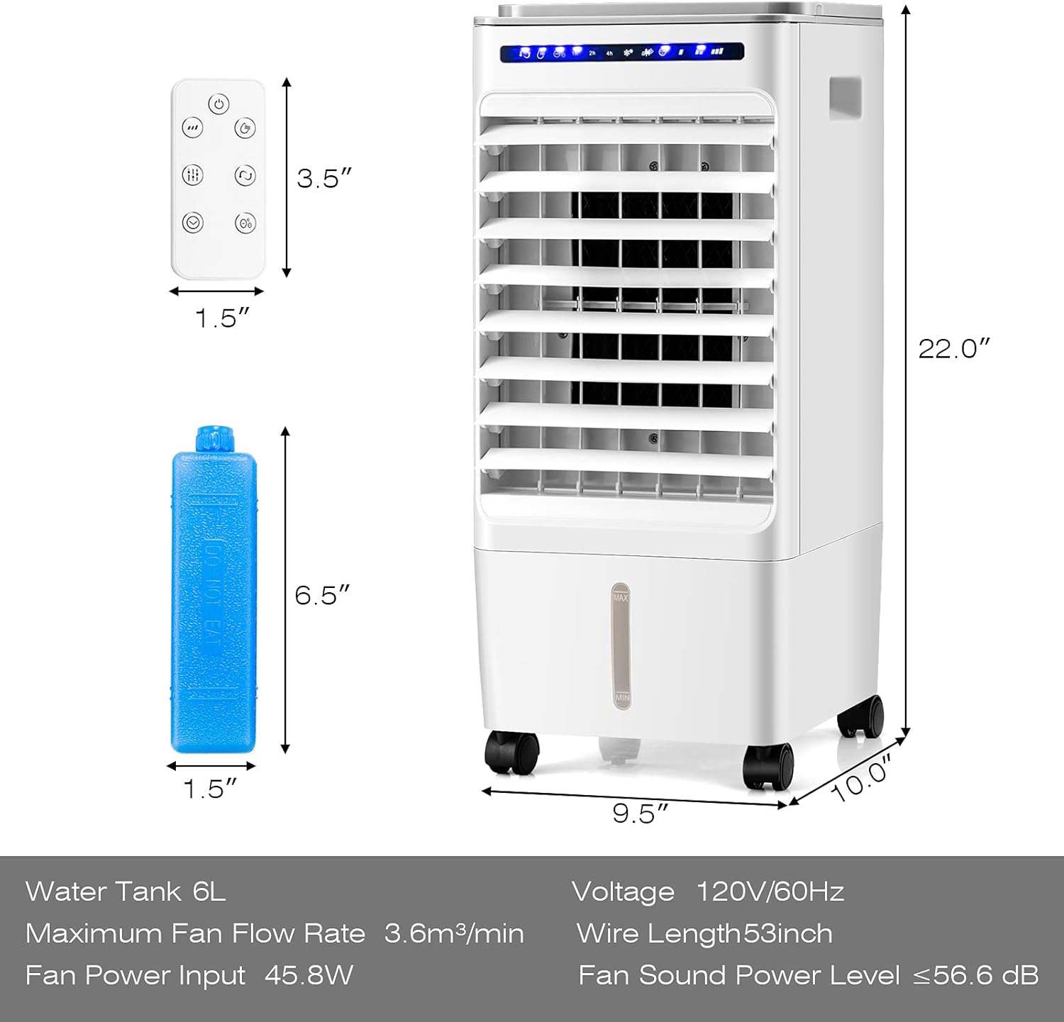 COSTWAY Evaporative Air Cooler, Portable Evaporator Cooler with Remote Control, 7H Timer, 3 Wind Speeds, 3 Modes, 4 Ice Boxes, Mini Air Conditioner for Bedroom Home Office Indoor Use White