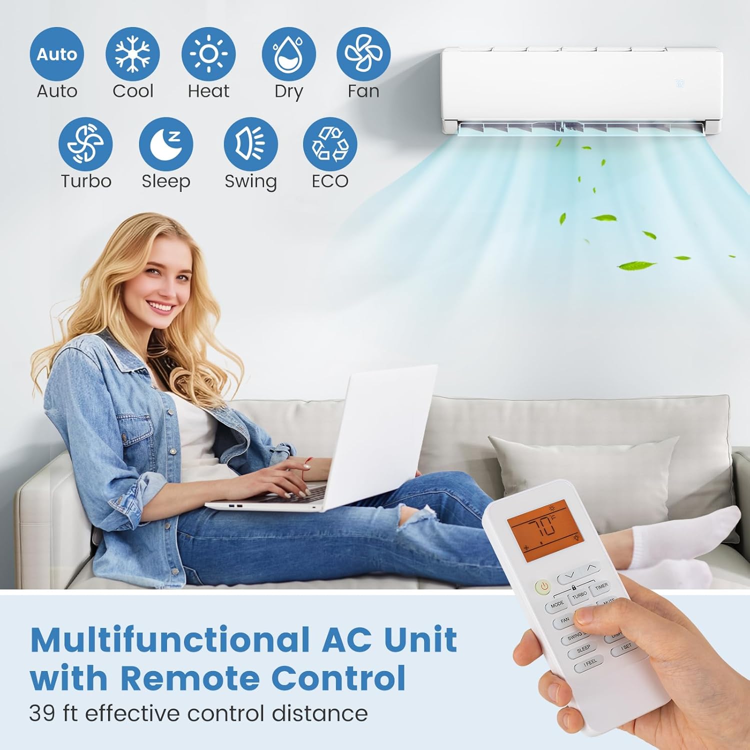 ARLIME 23000 BTU Mini Split AC, Wifi Enabled Air Conditioner with Inverter & Heat Pump, Works with Alexa, Energy-saving Quiet Ductless Wall AC Unit with Installation Kit, 17 SEER2 (23000BTU 208~230V)