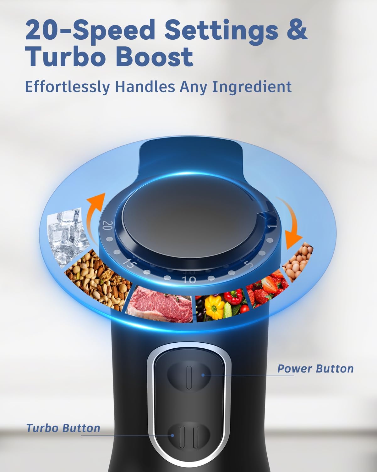 LINKChef 7 in 1 Immersion Blender Scratch Resistant, 2 Titanium Steel Blades 800W Hand Blender, 20 Speed and Turbo Mode Stick Blender Immersion with Whisk, Milk Frother, Food Processor, Beaker