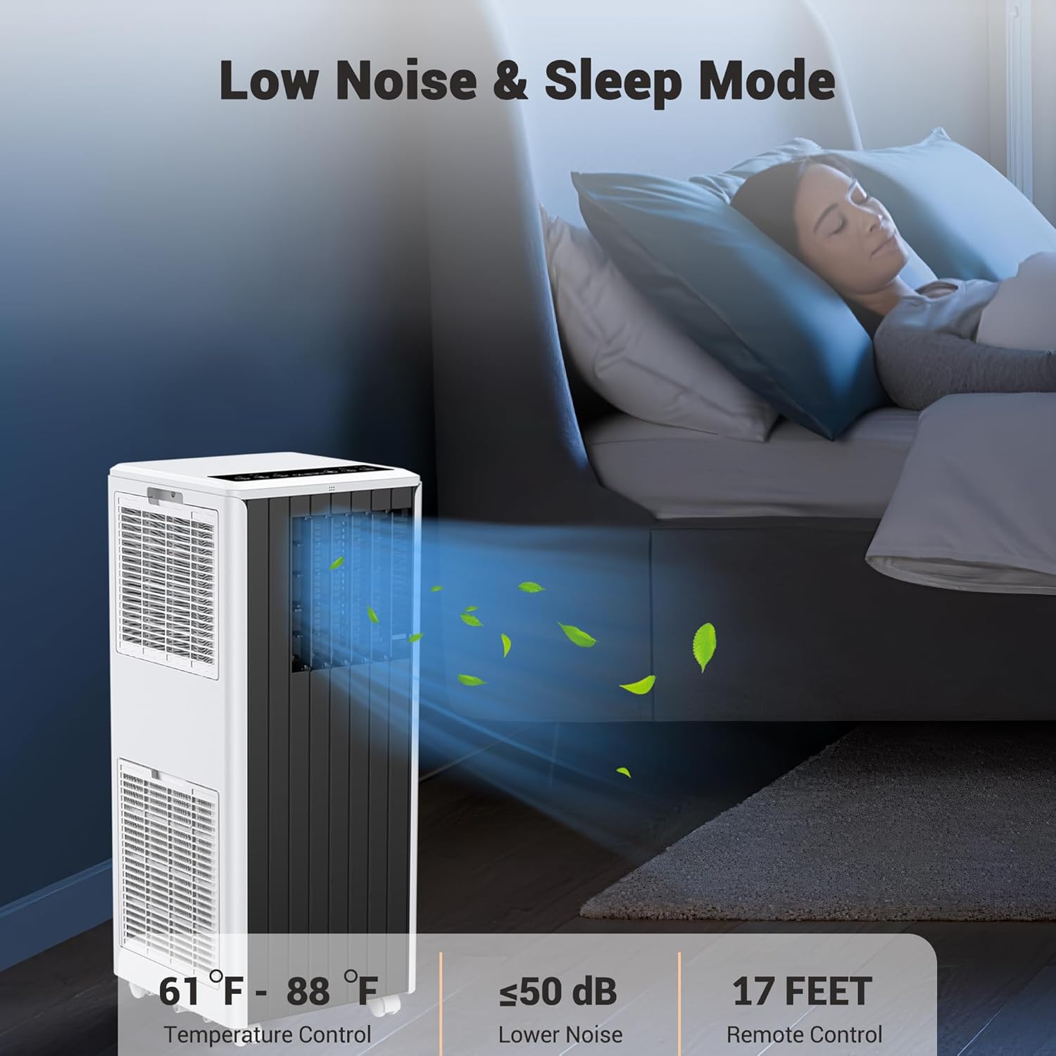 Portable Air Conditioner 8000 BTU– Compact 3-In-1 AC Unit With Cooling, Dehumidifier & Fan, Energy-Efficient Portable Air Conditioner With Remote & 24H Timer for Rooms Up to 350 Sq Ft (Black+White)