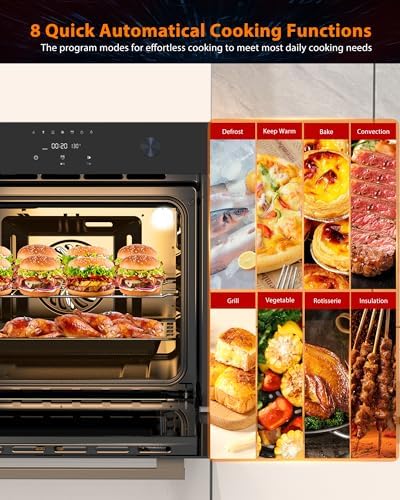 24 in Built-in Electric Ovens, Single Wall Oven with 8 Cooking Modes, 108 Smart Menus, 2.5 Cu.ft Convection Built-in Oven, Stainless Steel, Touch Control, Timer, Safety Lock, 3000W, 240V, Black