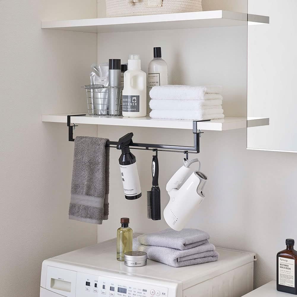Yamazaki 5647 Telescopic Under Shelf Storage Hanger, Black, Approx. W 18.3-31.5 x D 3.9 x H 4.3 inches (46.5-80 x 10 x 11 cm), Tower, Over Washing Machine Storage, Hanging, Laundry Storage