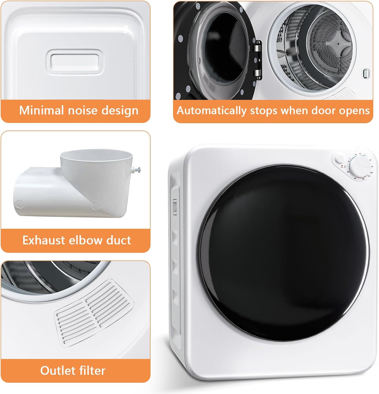 120V Portable Clothes Dryer, 800W Compact Laundry Dryer, Easy Control, 1.6 Cu.Ft Front Load Stainless Steel Electric Dryers Machine with Simple Control Knob for Apartment, RV, Dorm