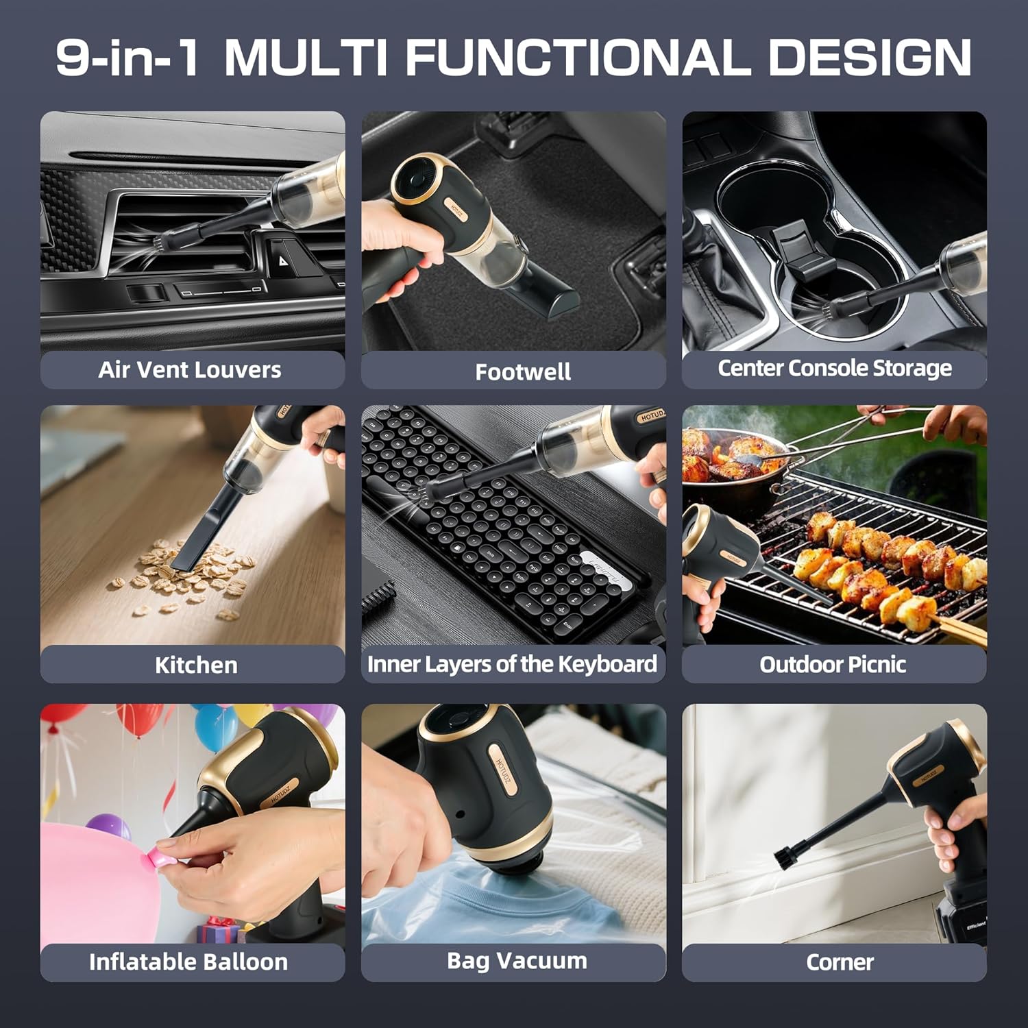 Portable Cordless Car Vacuum, 17.5KPa/25KPa High-Suction Handheld Rechargeable Mini Vac for Seats, Floor Mats, Pet Hair & Tight Crevices