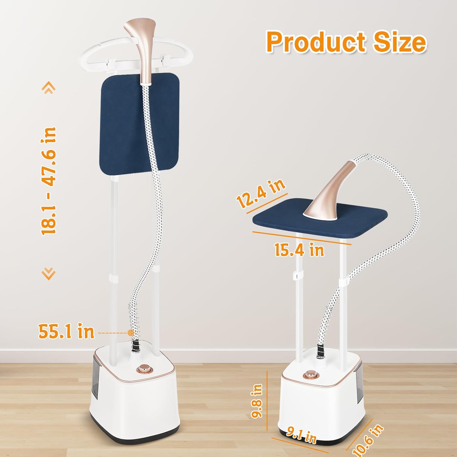 ADVWIN 2000W Powerful Standing Steamers, Garment Steamer for Clothes, 10 Steam Levels, 2.7L Water Tank for 90 Mins Continuous Steaming, Perfect for Commercial and Household Use (Champagne Gold)