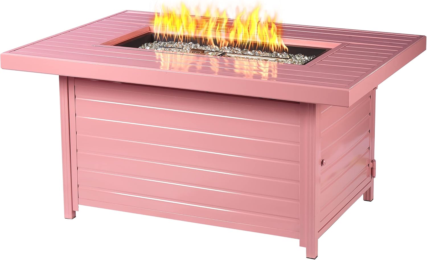 Rectangular 48 in. x 36 in. Aluminum Propane Fire Pit Table, Glass Beads, Two Covers, Lid, 57,000 BTUs in Pink Finish