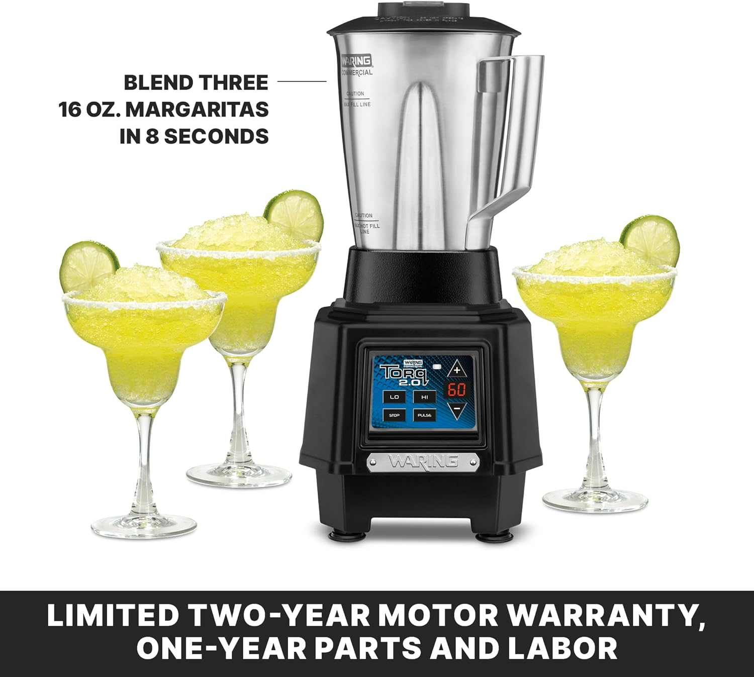 Waring Commercial TBB160S4 TORQ 2 Horsepower Blender, Electronic Keypad with 60-Second Countdown Timer and a 48 oz. Stainless Steel Container, 120V, 5-15 Phase Plug