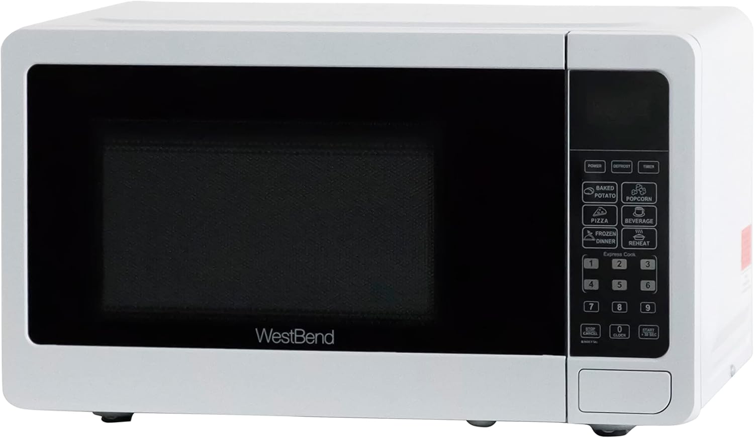 West Bend 0.7 Cu. Ft. Countertop Microwave Oven, 700W with 6 Pre-Programmed Cooking Settings, Speed Defrost, Electronic Control Panel, Rotating Glass Turntable, Add 30 Seconds Button, White
