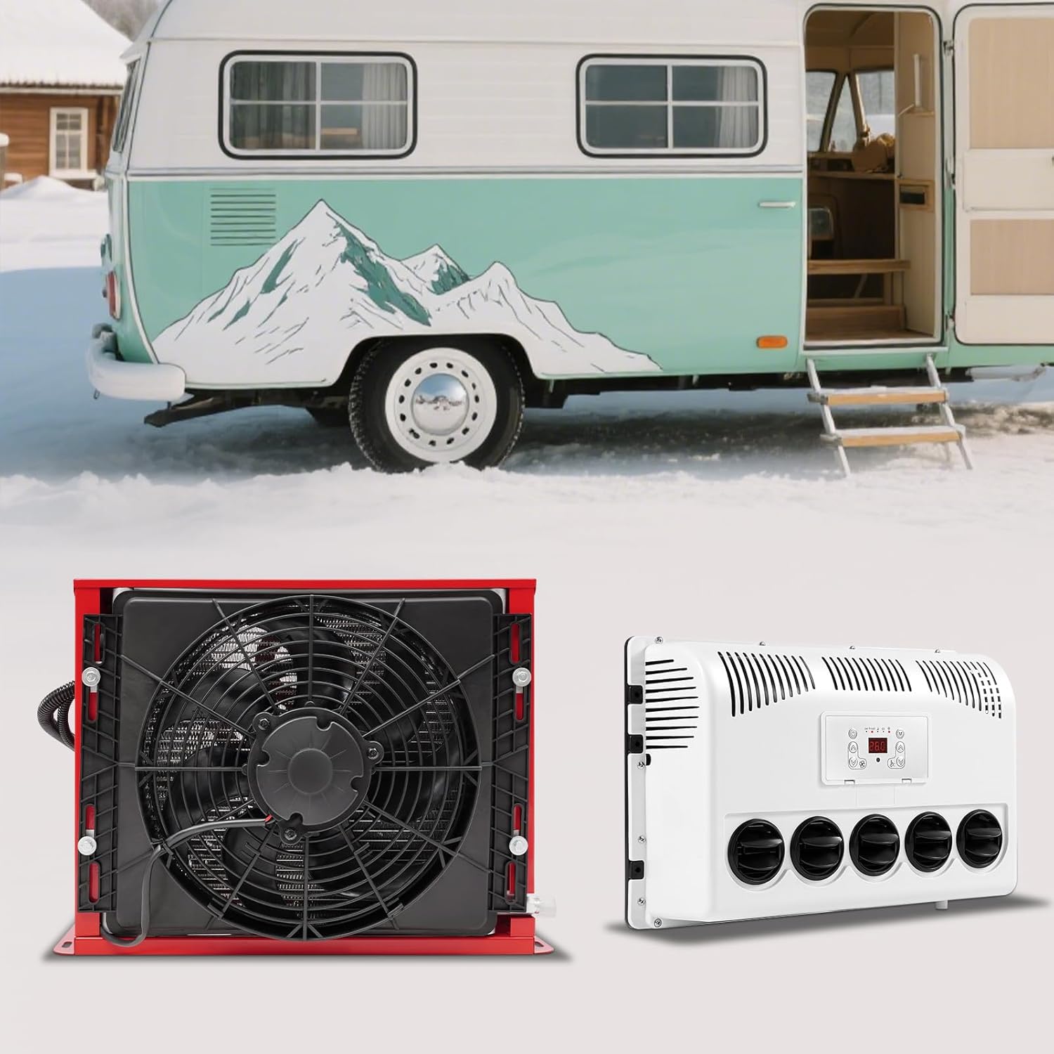 RV Cab Air Conditioner w/Remote Control 12V 400-600W Universal Air Conditioner Split RV AC System Units for Semi Trucks Bus RV Caravan 11000 BTU