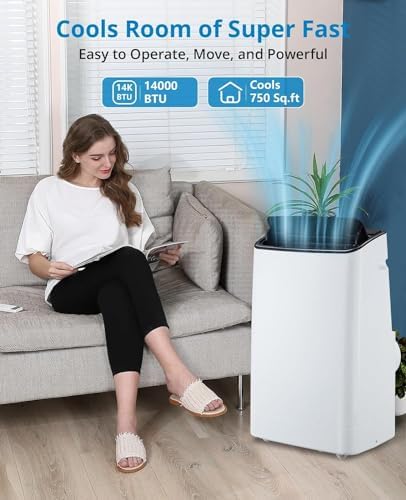 14,000 BTU Inverter Air Conditioner for Rooms up to 750 Sq. Ft, 3-in-1 Portable AC Unit, Cooler, Dehumidifier & Fan, Sleep Mode 53dB, with Window Kit & Remote Control