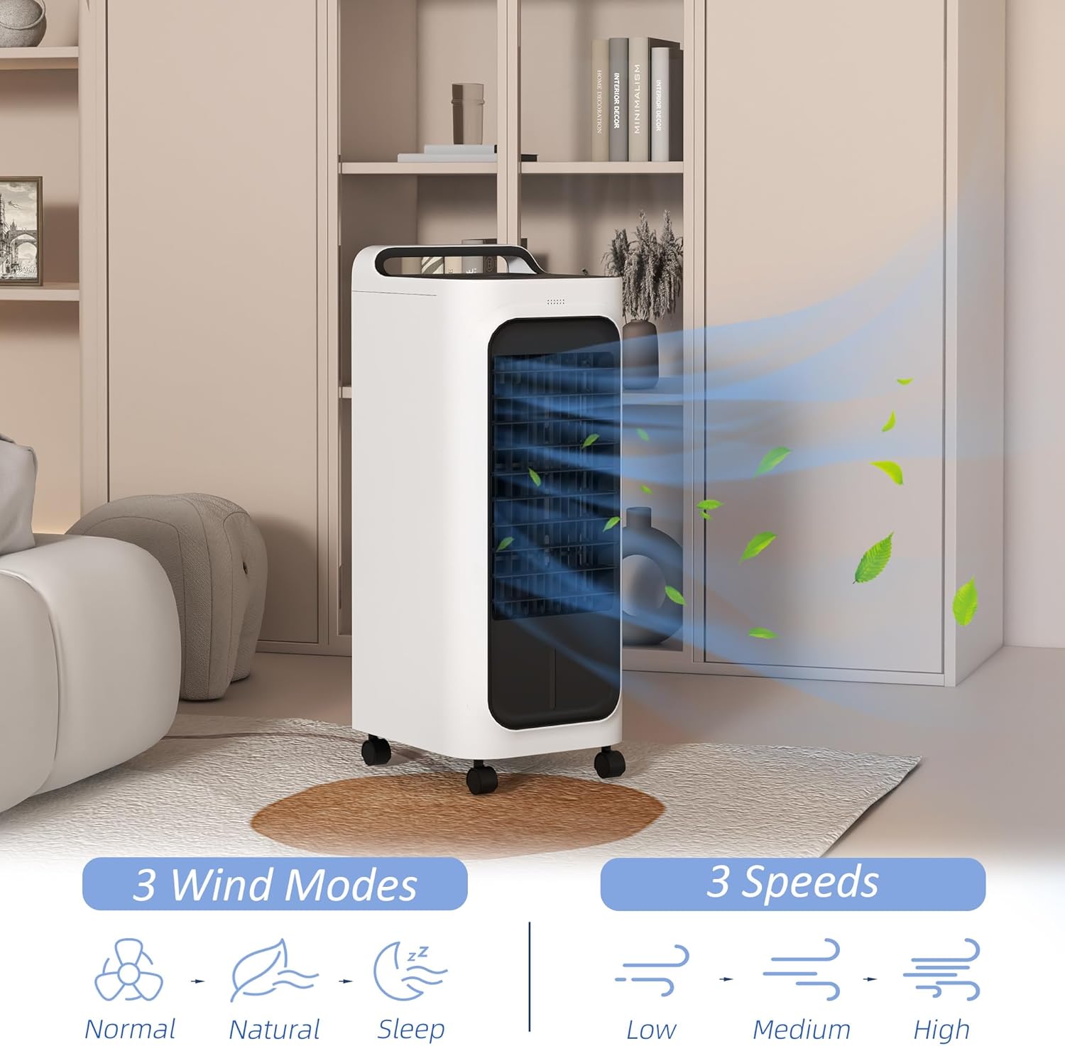 Windowless Portable Air Conditioner, Evaporative Air Cooler 3-IN-1 Portable AC Unit W/1.3 gal Gal Tank for 7H timer, Smart Remote, 90-degree Oscillation, Swamp Stand Up Air Conditioner for Bedroom