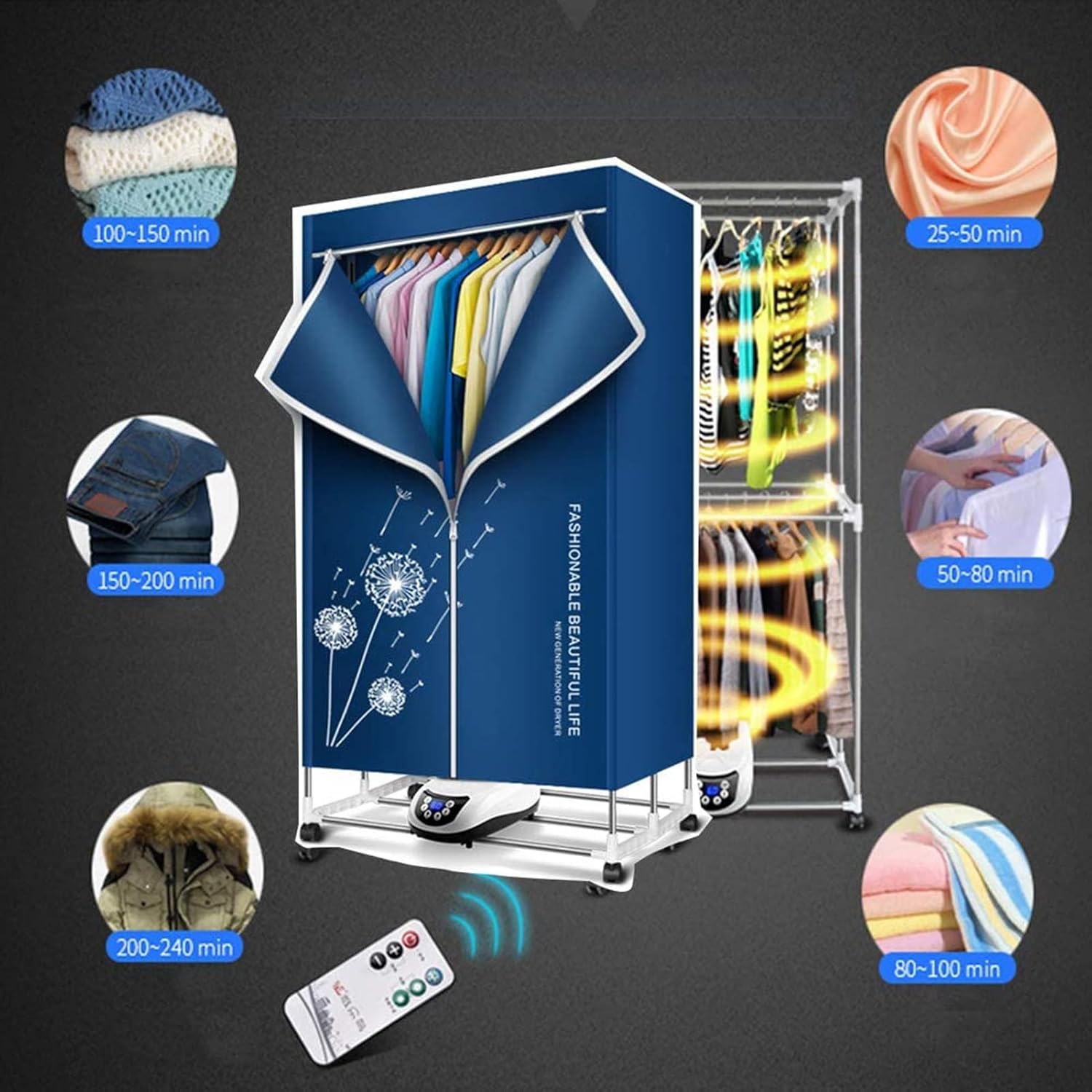 Electric Clothes Dryer,Portable 2-Tier Electric Clothes Drying Rack with Remote Control,Foldable 1500W Energy Saving 59 Inch Digital Automatic Timer for House,Red