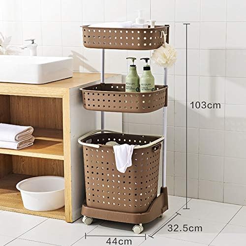 Laundry basket laundry bucket three-layer classification and wheels laundry basket bedroom balcony washing machine plastic laundry basket (Color : Gray Size : 44*32.5*103cm) (Brown 44*32.5*103cm)
