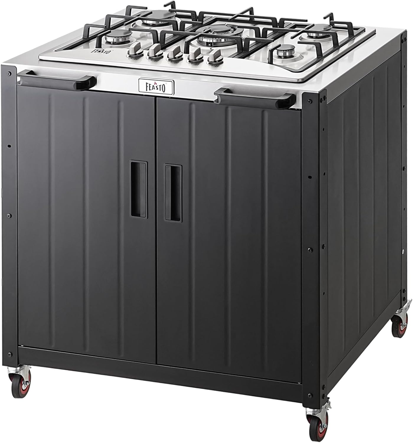 Gas Grill, Movable Outdoor Gas Stove Stainless Steel Top with Cabinet, 5 Burners with 36,200 BTUs, Outdoor Propane Grill for Outdoor Cooking, Ideal for Lawn & Garden, L35.4 x W24
