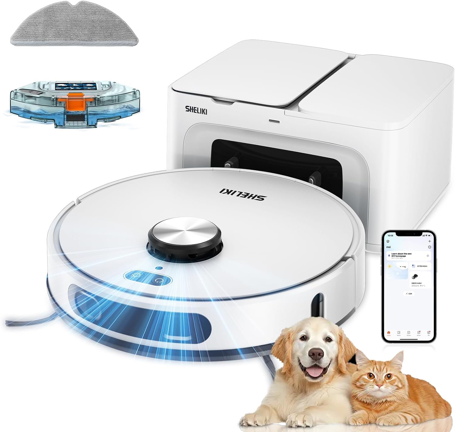 Robot Vacuum and Mop Combo, 3-in-1 Robotic Vacuums Cleaner with 70-Day Self-Emptying Base, LiDAR Navigation Smart Mapping & Strong 6000Pa Suction, for Pet Hair, Hard Floor, Carpet