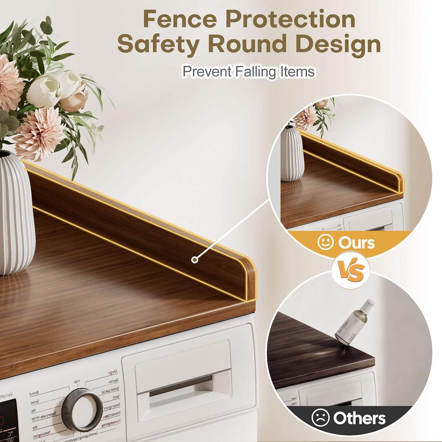 Washer Dryer Countertop, Laundry Topper with Edge Rails, 54