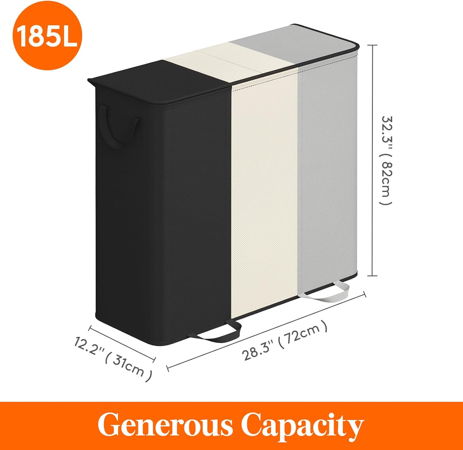 Lifewit Triple Laundry Hamper with Lid and Removable Laundry Bags, Large Collapsible 3 Dividers Dirty Clothes Basket with Handles for Bedroom, Laundry Room, Closet, Bathroom, 185L Black&White&Gray