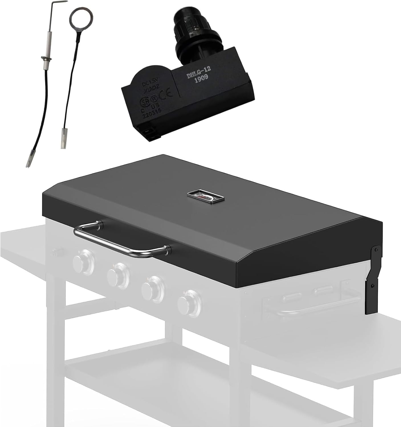 Hinged Lid and Electronic Battery Igniter Kit Replacement Parts for Blackstone 36 Inch Griddle Grill,with Temperature Gaug,Black
