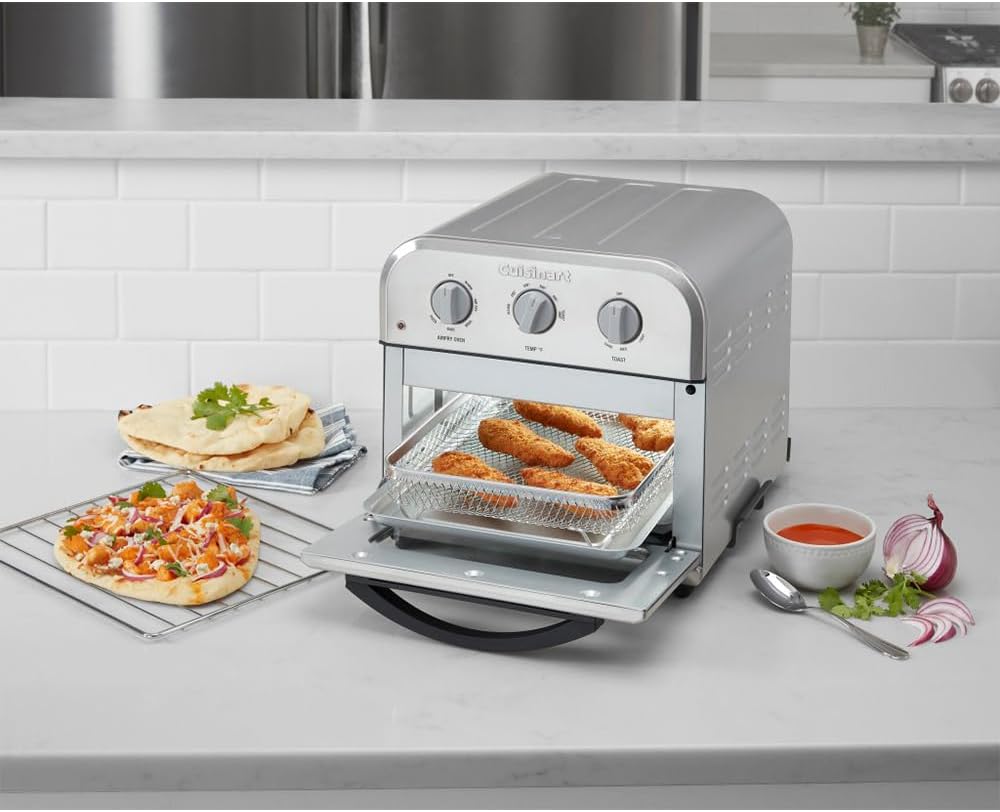 Cuisinart TOA-26 Compact AirFryer/Convection Toaster Oven Stainless Steel Bundle with Deco Chef Premium Bamboo Cutting Board and 2 YR CPS Enhanced Protection Pack