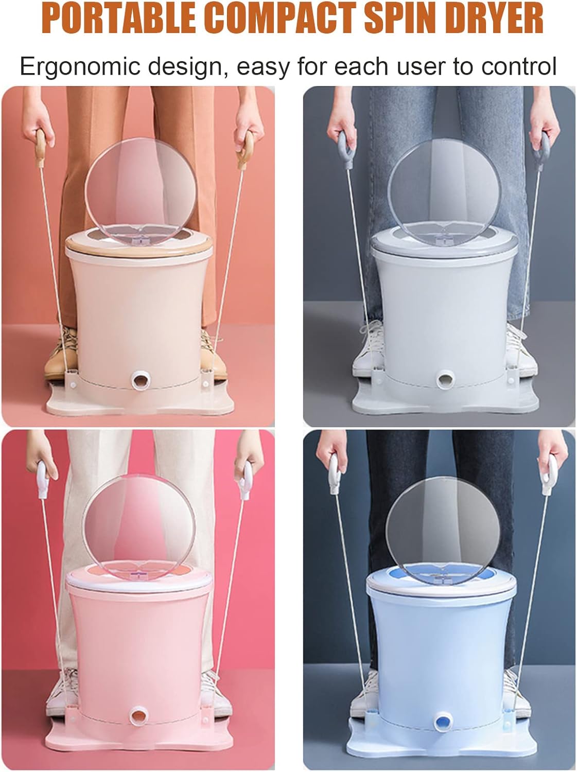 Mini Washing Machine Portable Manual Dryer Dehydrator, Non-Electric Spin Dryer Hand Powered Laundry Spinner, Compact Clothes Underwear Sock Dehydrator Compact, for Rv's/Camping/Apartments/Dorms