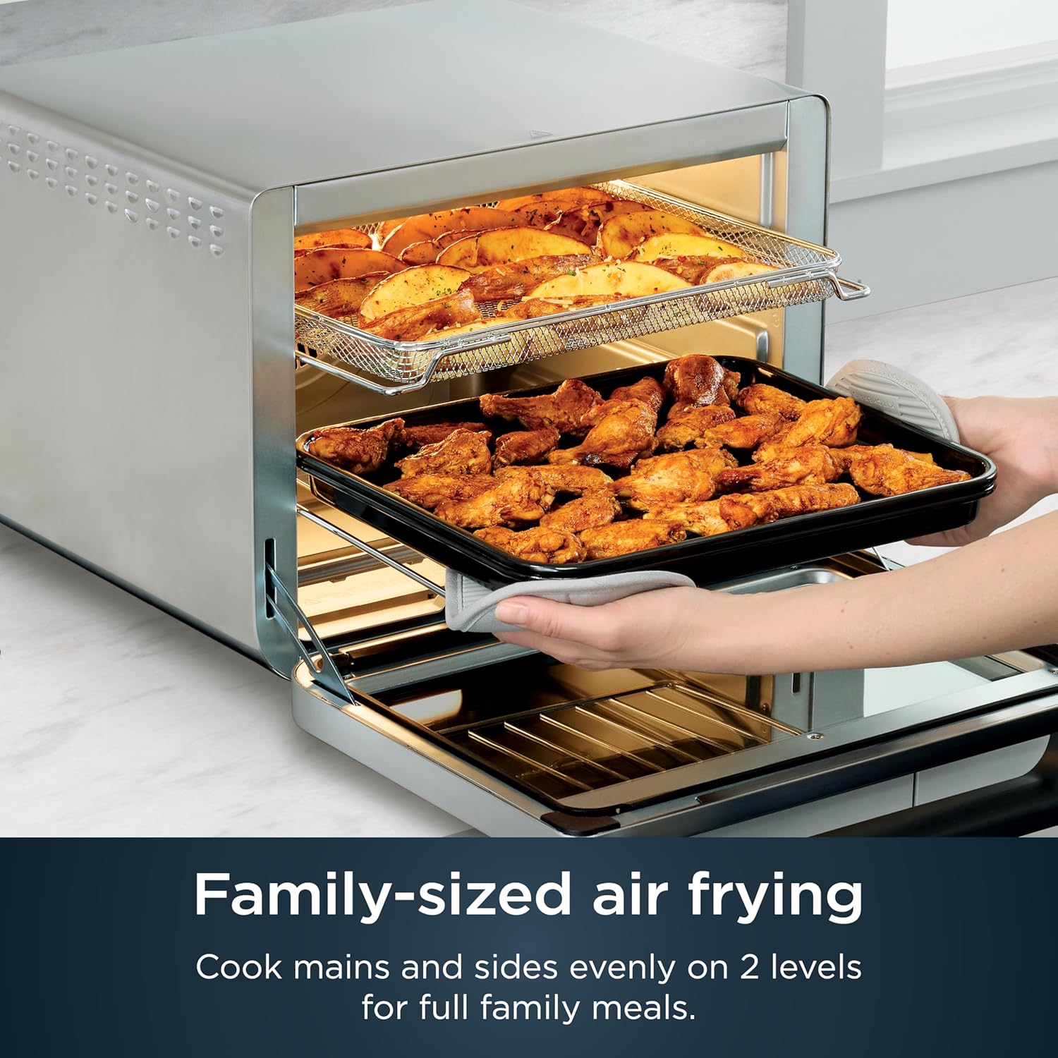 Ninja Air Fryer & Toaster Oven | Prestige Smart XL Countertop Oven | Bakes up to 20 Cookies, Fits up to a 12lb Turkey | Pizza, Toast, Bake, Air Fry & Reheat | 1800 Watts | Stainless Steel | DT501​