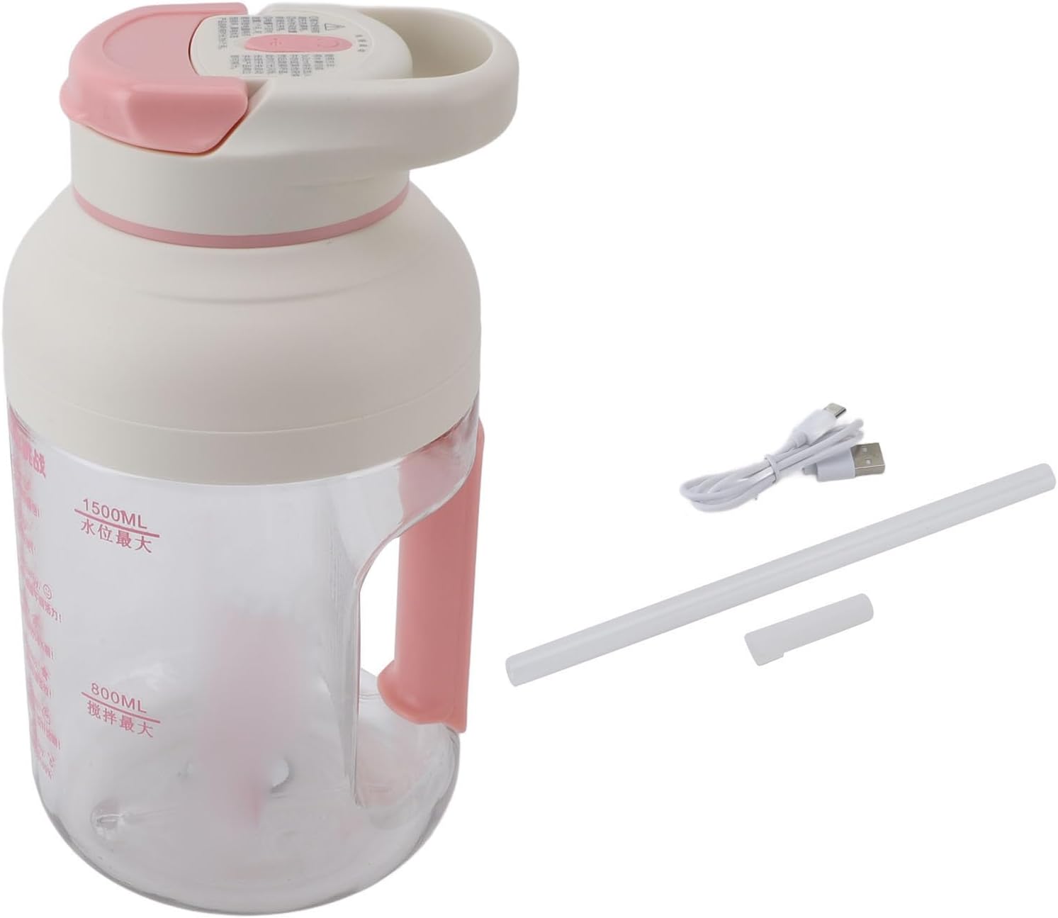 Portable Blender, Portable Juicer Blender Mini Blender with Ergonomic Handle Design 1.5L Cordless Large Capacity for Outdoor Picnic (Roseate)