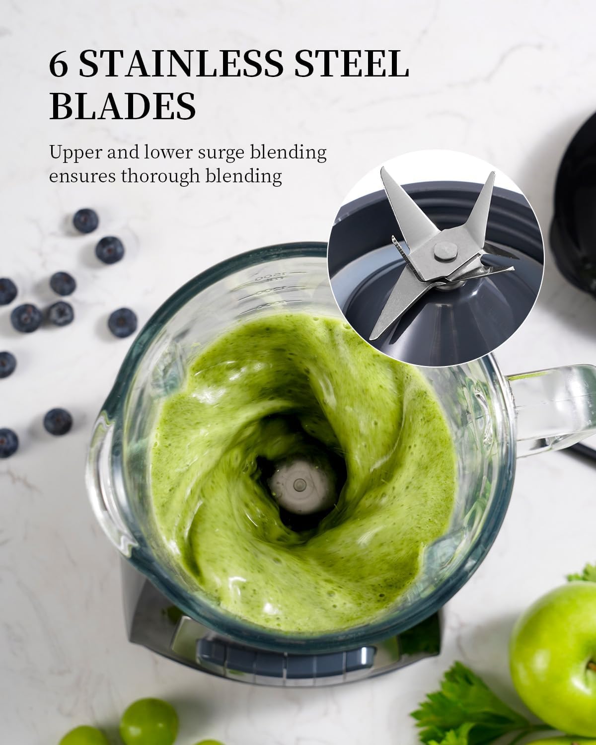 GDOR Blender, 52 Oz Glass Jar, Multi-Function Kitchen Blender & Grinder Combo, 9 Functions with Shakes, Puree, Crush Ice, and Chop, Max 700W, Self Cleaning