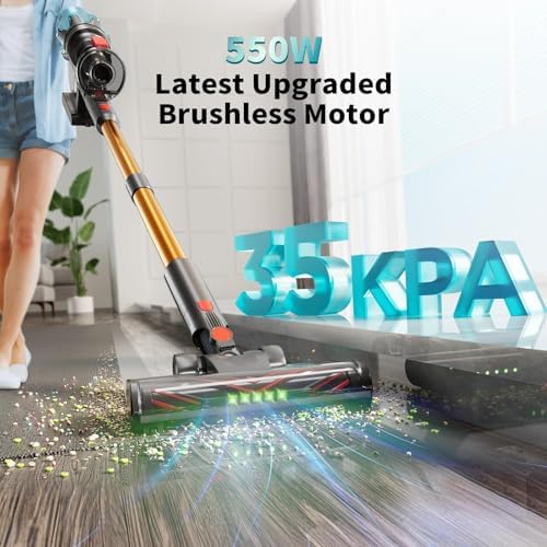 550W Ultra Powerful Cordless Vacuum Cleaner, 40-Min Runtime with Automatic Dust Detection, Bagless for Carpets Hard Floors