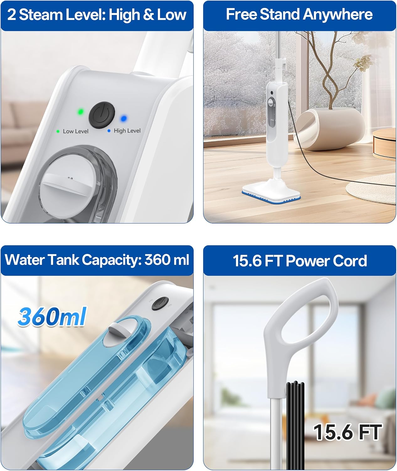 Steam Mop,6-in-1 Handheld Steam Cleaner,Powerful Detachable Steam Mops for Floor Cleaning,MultiPurpose Steamer for Hardwood with 4 Pack Mop Pads and Round Brush Head