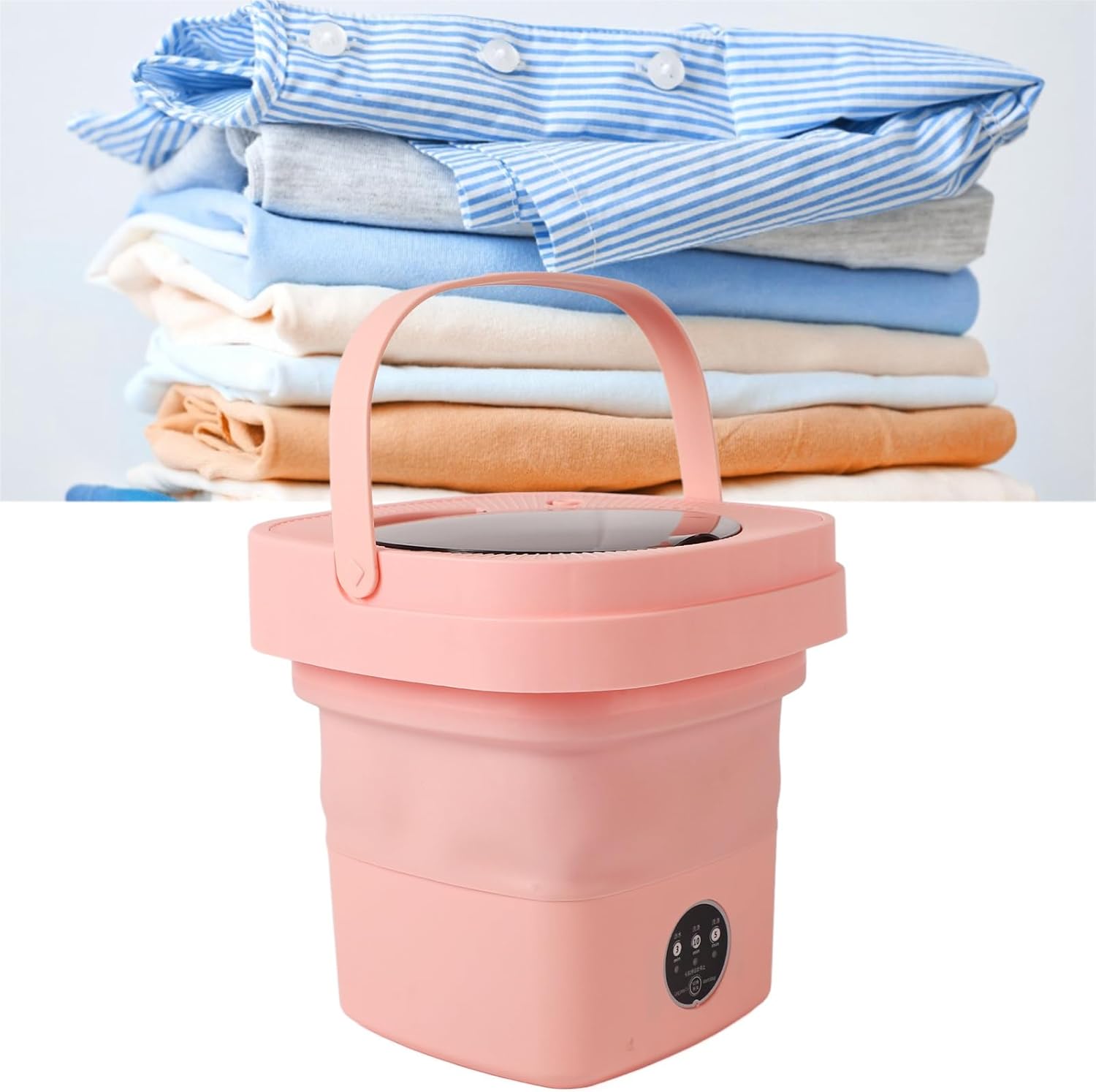 Convenient 8L Mini Foldable Washing Machine, Portable Underwear Laundry Machine for Dormitory, Apartment, Hotels, Save Time and Energy with Quick and Efficient Laundry (Pink)