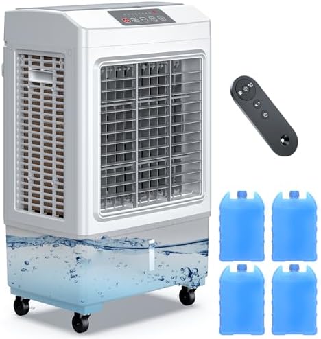 Windowless Swamp Cooler, 3 in 1 Evaporative Portable Air Conditioner with Remote, Large Cooling Fan Ac Unit,3 Speed, 7H Timer, 8 Gal Water Tank, 4 Ice Box for Garage, Patio, Bedroom Home Outdoor