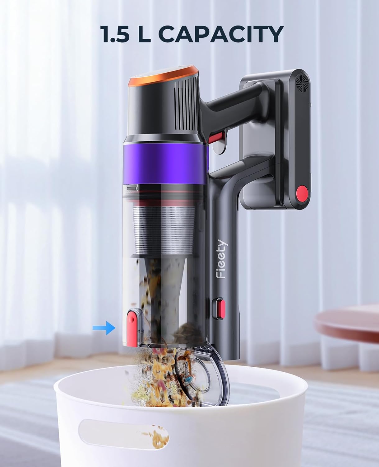 Fieety Cordless Vacuum Cleaner, 550W 45KPA Cordless Stick Vacuum Cleaner with 60Mins Rechargeable Battery, LED Touch Display, Handheld Vacuum Cleaners for Home/Pet Hair/Carpets/Floors