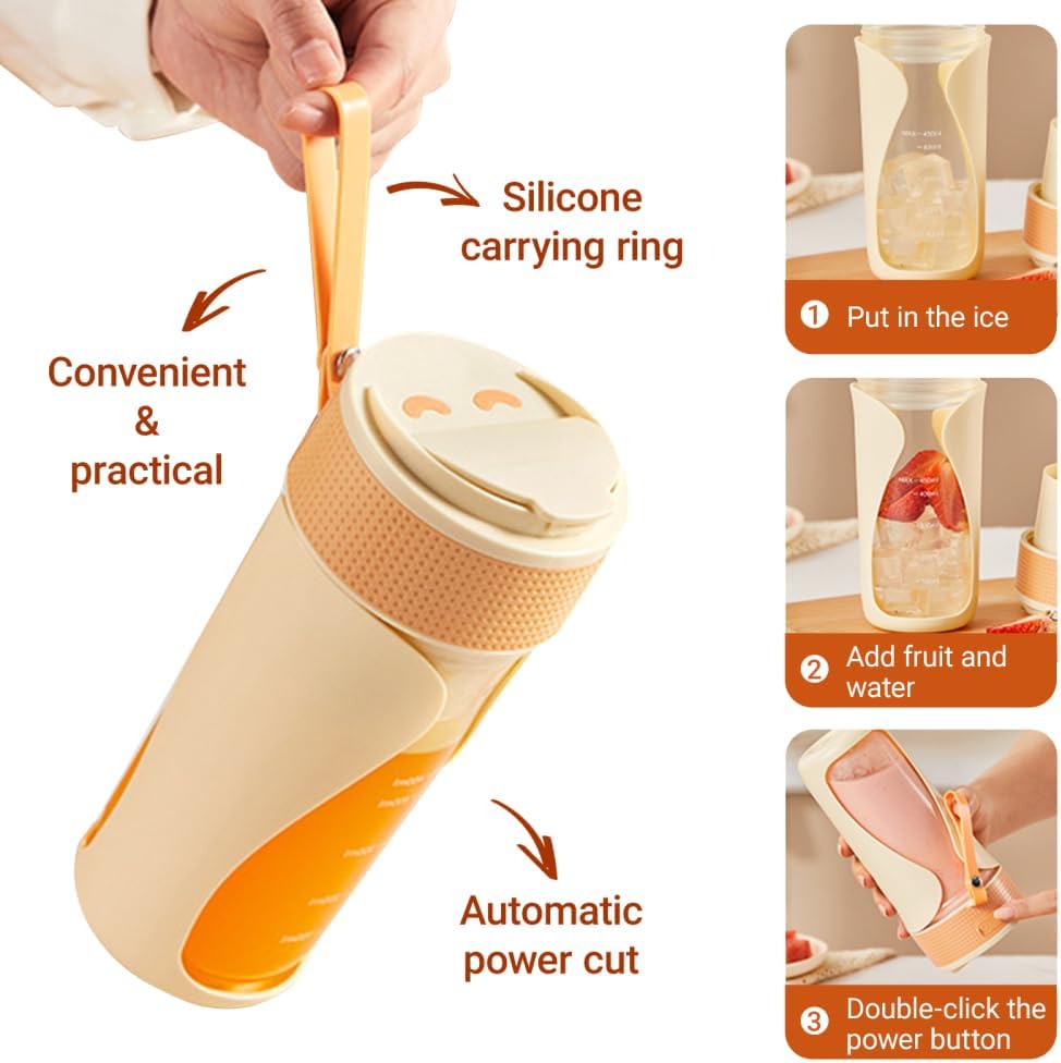 Blender Cup, 450ML Mini Blender with 6 Stainless Steel Blades, Portable Juice Cup for Home, Sport, Office, Camping