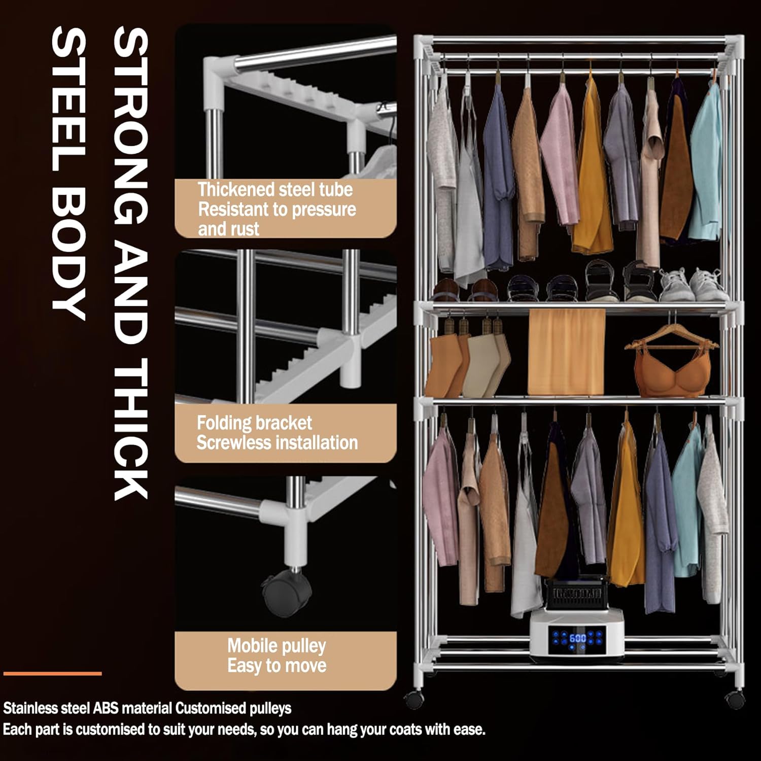 Portable Clothes Dryer Electric Drying Racks, Fast Dry Clothes Drying Rack Machine, With Warm Air Drying Wardrobe With Dustproof Cloth Curtain for Apartments Home Laundry