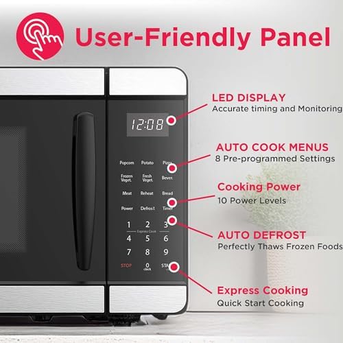 Compact 0.7 Cu. Ft. Stainless Steel Countertop Microwave Oven - Perfect for Small Spaces