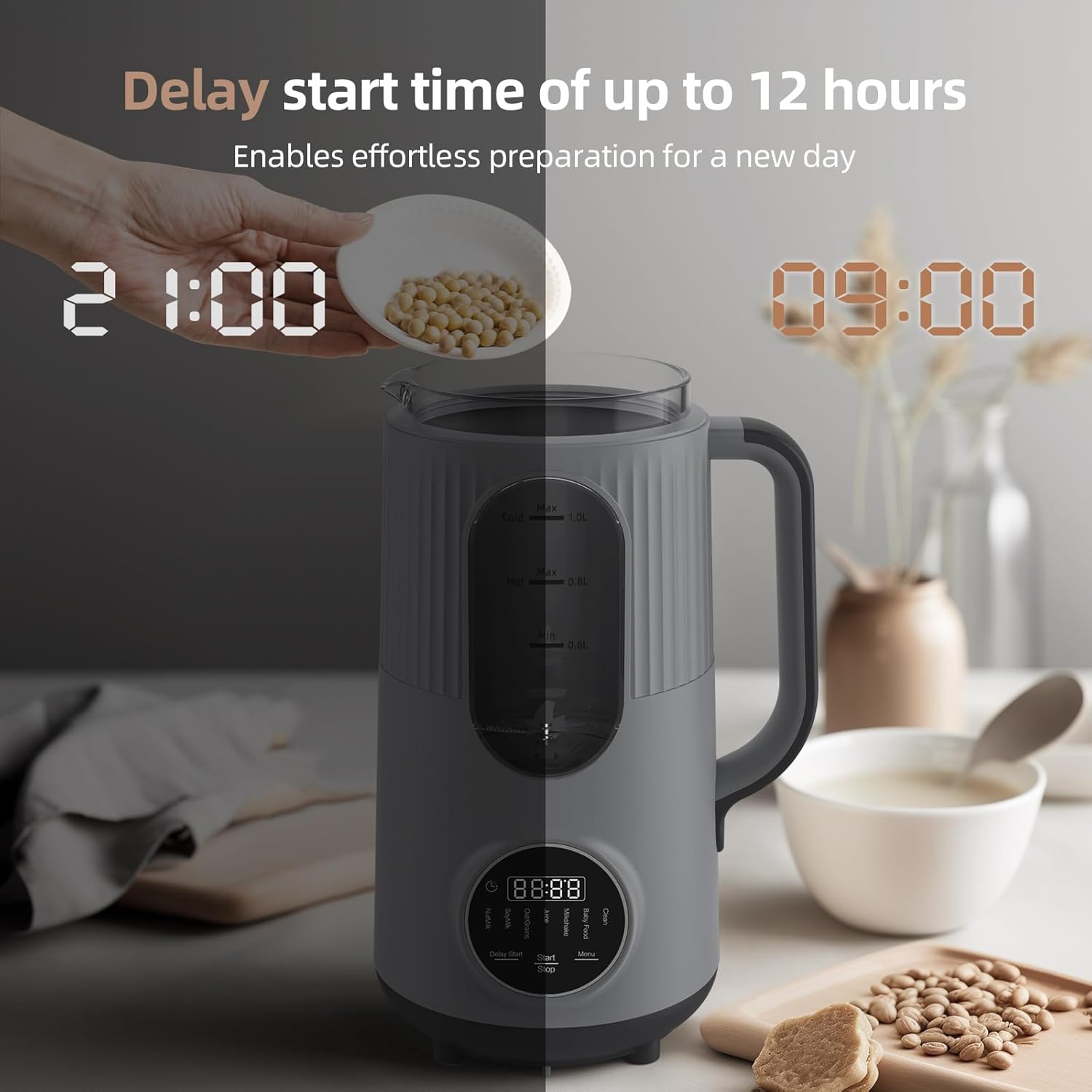 8 in 1 Nut Milk Maker,35oz(1000ml) Automatic Homemade Almond, Oat,Blenders,Plant-Based Milk and Non-Dairy Beverages, Milk Maker Machine with Delay Start/Self Clean